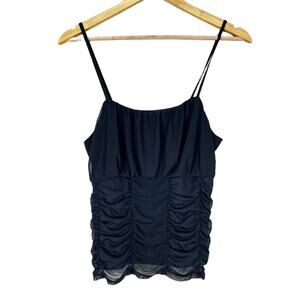 Madden Girl Tank Top Womens XL Black Ruched Sheer Mesh Gothic E-Girl Recycled